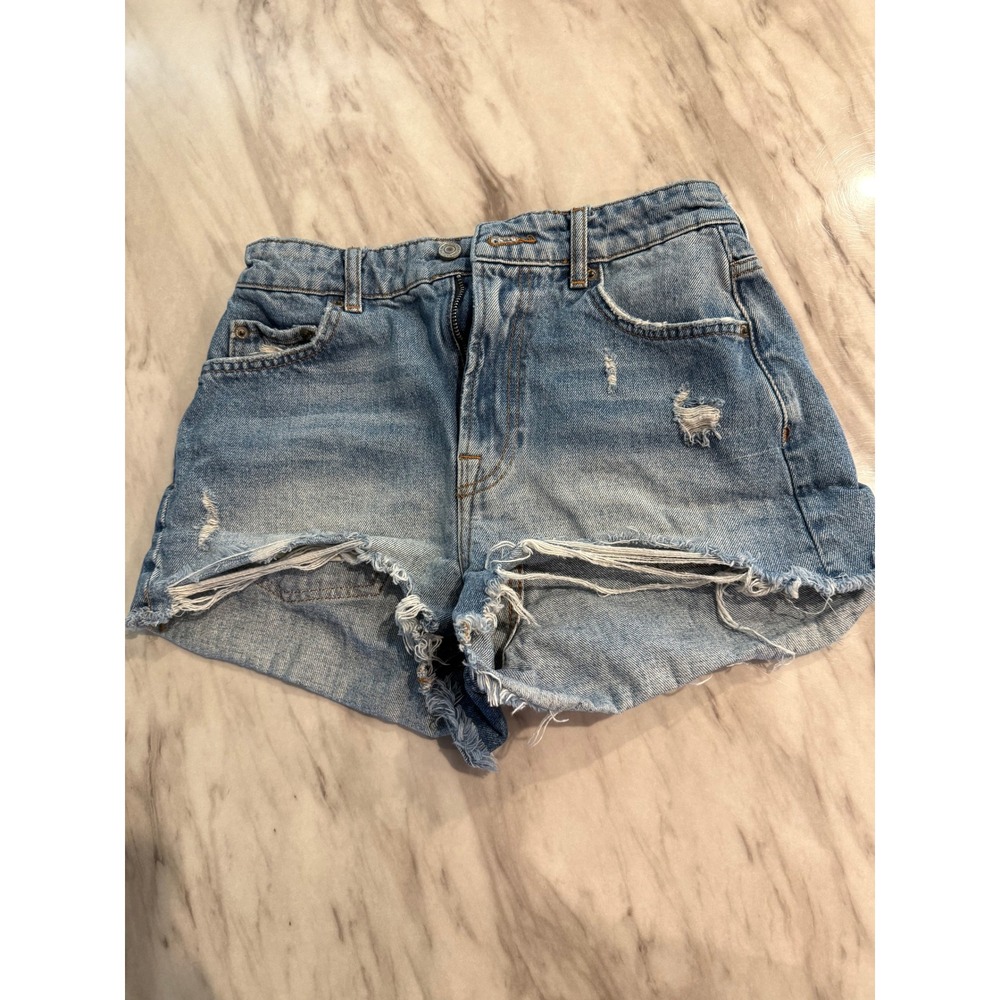 ZARA Denim Distressed Cutoff Shorts Raw Hem Womens Size 4